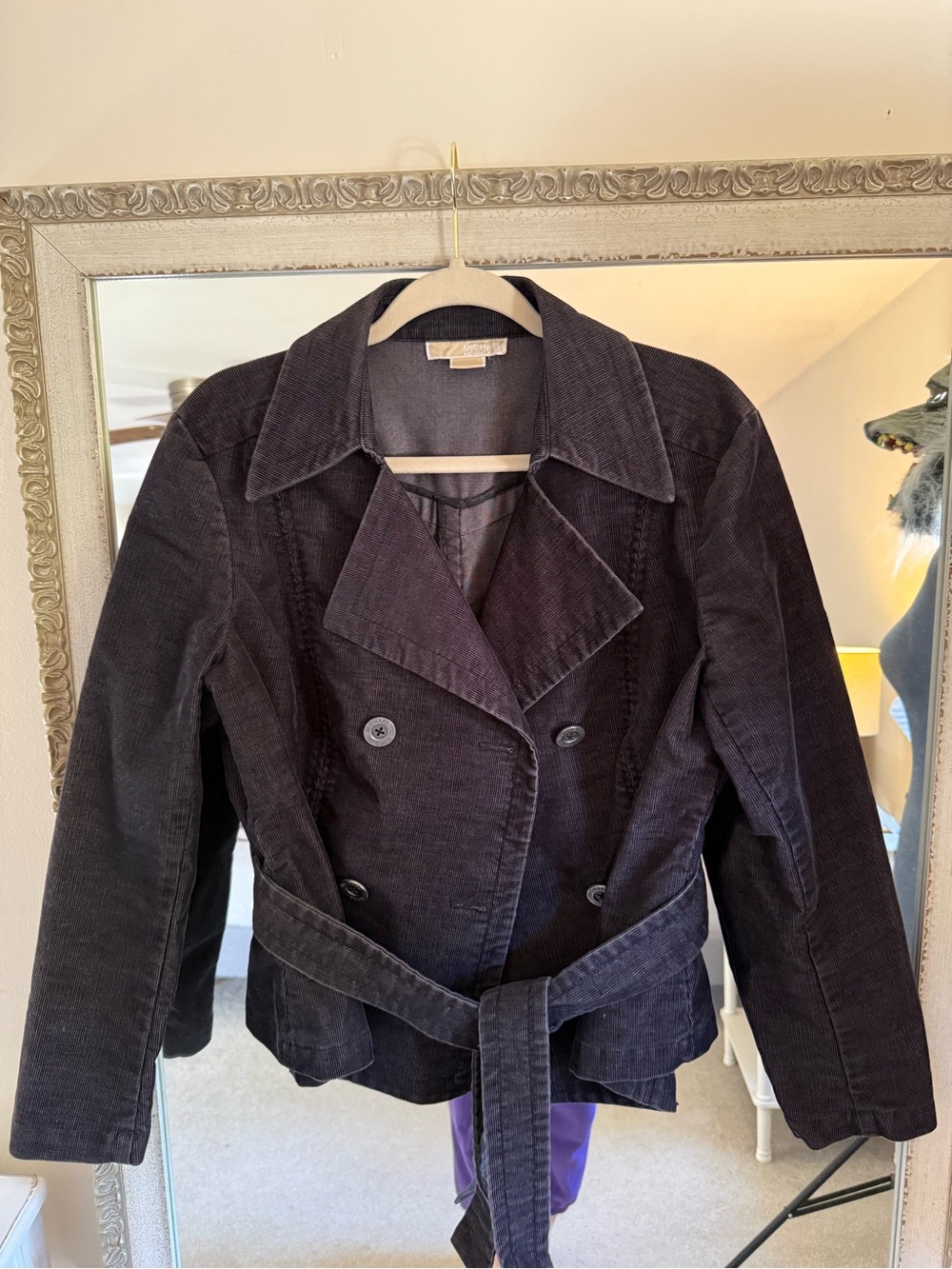 Michael Kors Corduroy Double-Breasted Autumn Jacket with Self-Tie Belt